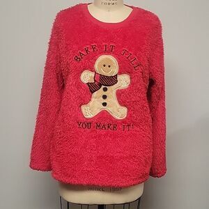 Christmas Sweater "Bake it till you make it." Gingerbread  Fleece top 8/10